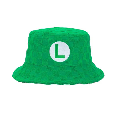 Super Mario Bros Luigi Logo Green Checkered Bucket Hat
