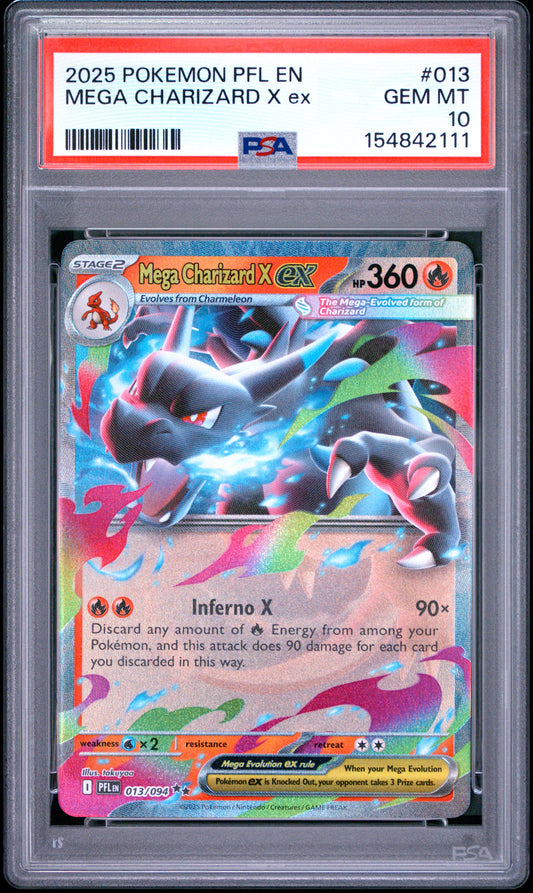 Mega Charizard X EX 013/094 Pfl En-Phantasmal Flames Pokemon PSA 10