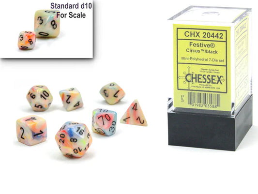 Chessex Mini Festive Polyhedral 7ct Dice Set - Circus w/ Black