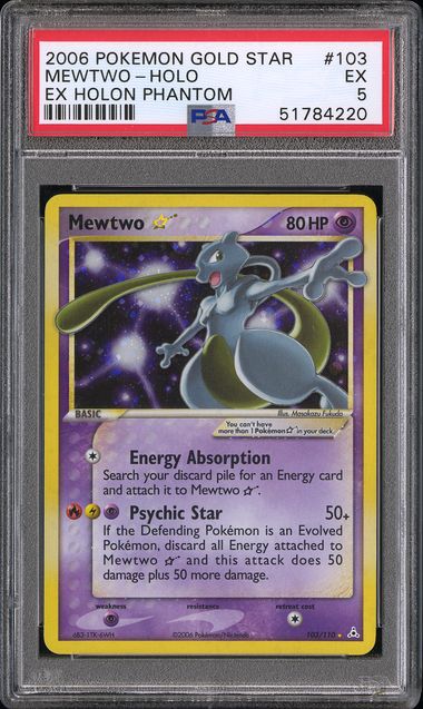 PSA 5 Gold Star Mewtwo 103/110 Holon Phantoms 220