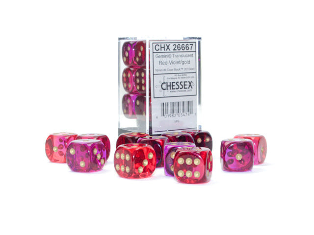 Chessex Gemini Translucent 16mm D6 12ct Dice Set