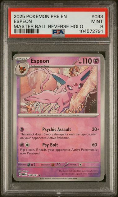 PSA 9 Espeon 033/131 Prismatic Evolutions Master Ball Reverse Holo