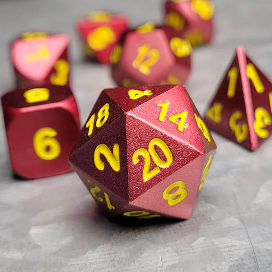 Armor Red w/ Yellow Metal Dice Set Forged Gaming