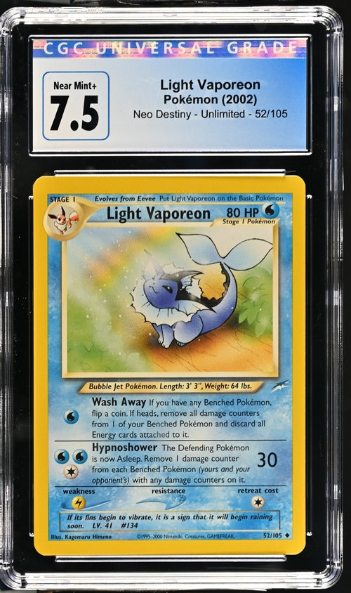 CGC 7.5 Light Vaporeon 52/105 Neo Destiny 018