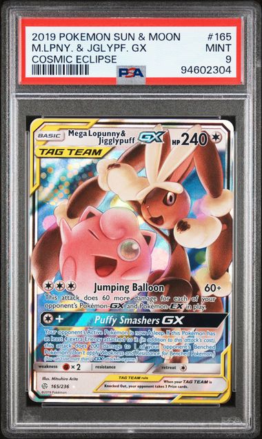 PSA 9 Mega Lopunny & Jigglypuff GX 165/236 Cosmic Eclipse