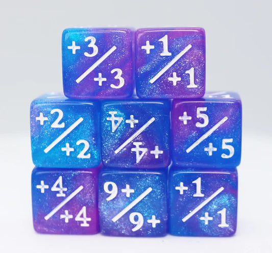 Blue & Purple Glitter +1/+1 D6 Counter Dice Set