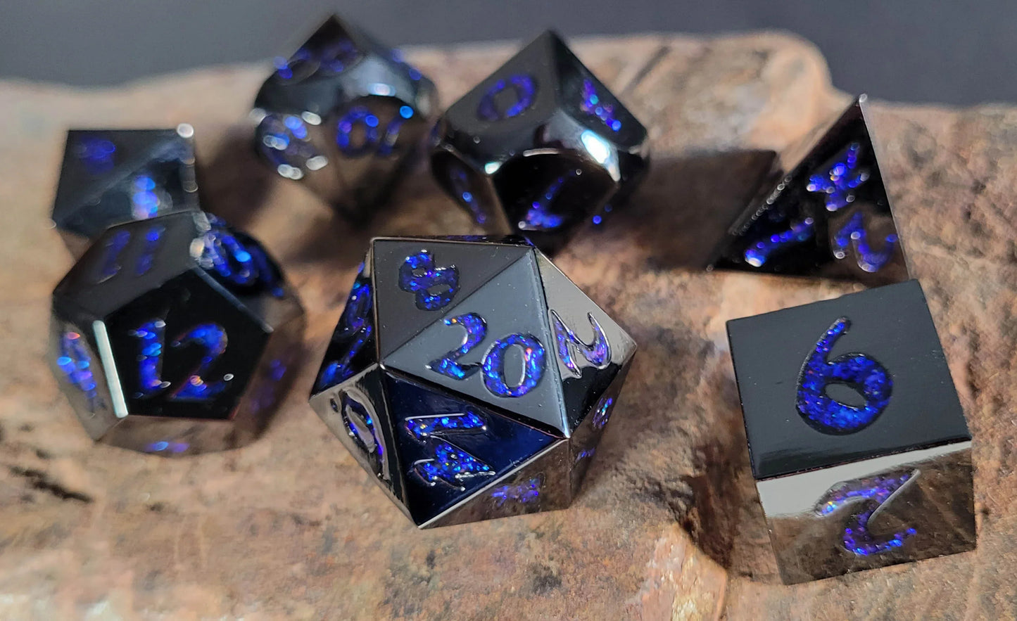 Gunmetal with Blue Mica 7-Piece Metal Dice Set