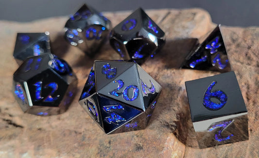 Gunmetal with Blue Mica 7-Piece Metal Dice Set