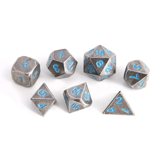 Iron w/ Ice Blue Metal Dice Set Forged Gaming