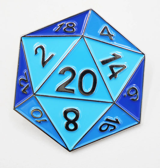 D&D Themed Enamel Pins - Blue D20
