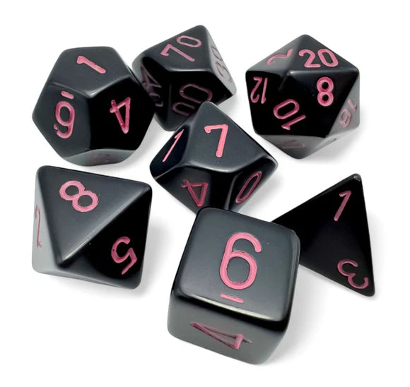 Chessex Opaque Polyhedral 7-Die Set - Black w/ Pink