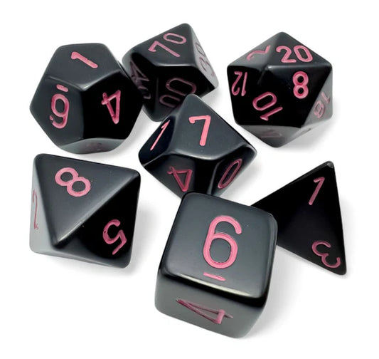 Chessex Opaque Polyhedral 7-Die Set - Black w/ Pink