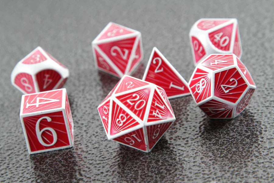 Deco Red White Metal Dice Set