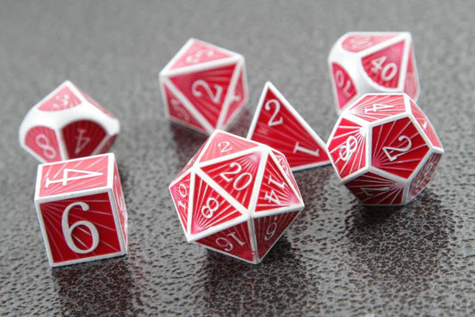 Deco Red White Metal Dice Set