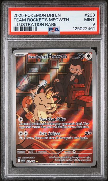 PSA 9 Team Rocket's Meowth 203/182 Destined Rivals Illustration Rare 461