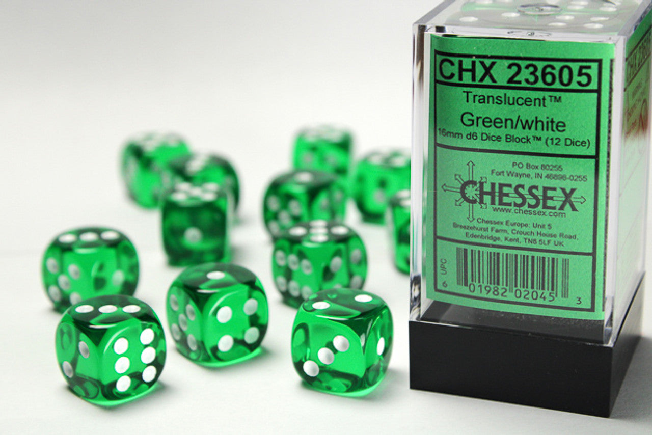 Chessex Translucent 16mm D6 12ct Dice Set