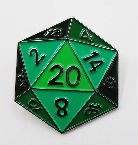 D&D Themed Enamel Pins - Green D20
