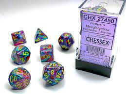 Chessex Mini Festive Polyhedral 7ct Dice Set - Mosaic w/ Yellow