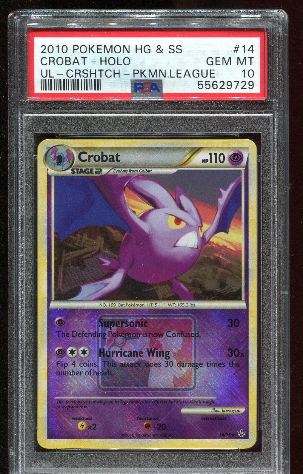 PSA 10 Crobat 14/195 Heartgold & Soulsilver Unleashed League Promo 729
