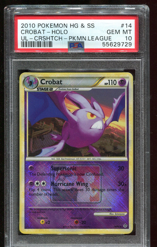 PSA 10 Crobat 14/195 Heartgold & Soulsilver Unleashed League Promo 729