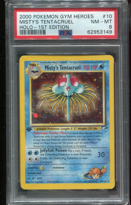 PSA 8 Misty's Tentacruel 10/132 Gym Heroes 1st Edition Holo