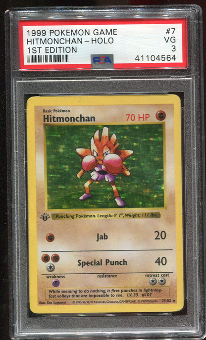 PSA 3 Hitmonchan 7/102 Base Set 1st Edition Shadowless
