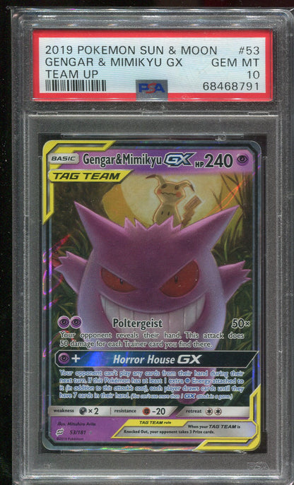 PSA 10 Gengar & Mimikyu GX 53/181 Sun & Moon Team Up