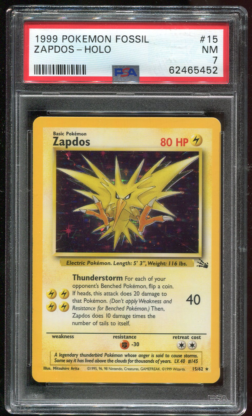 PSA 7 Zapdos 15/62 Fossil Holo Rare
