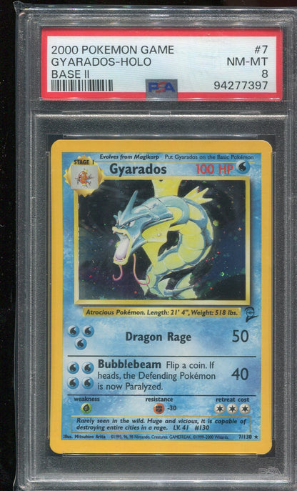 PSA 8 Gyarados 7/130 Base Set 2 Holo