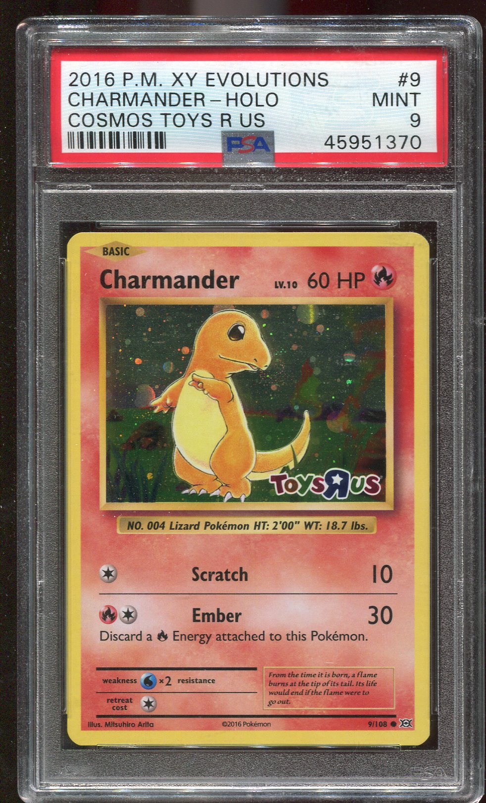 PSA 9 Charmander 9/108 Evolutions Toys R Us Cosmo Holo