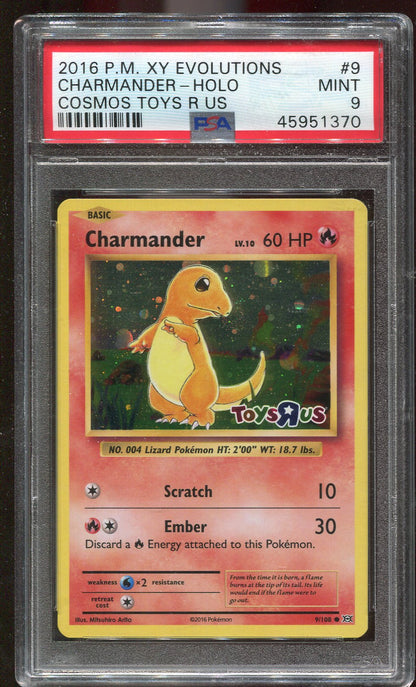 PSA 9 Charmander 9/108 Evolutions Toys R Us Cosmo Holo