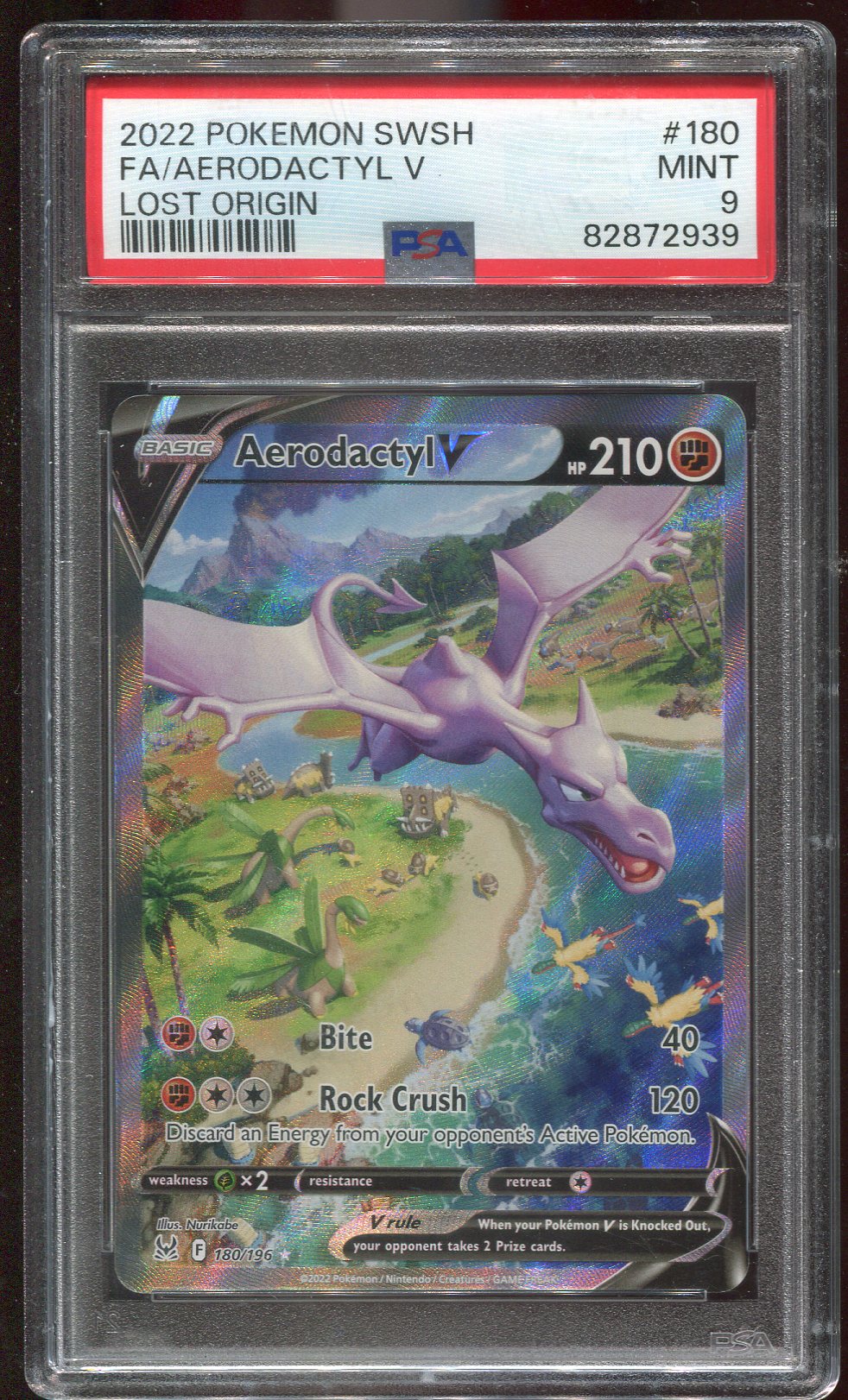 PSA 9 Aerodactyl V 180/196 Lost Origin Full Art (slight scratches on front of slab)