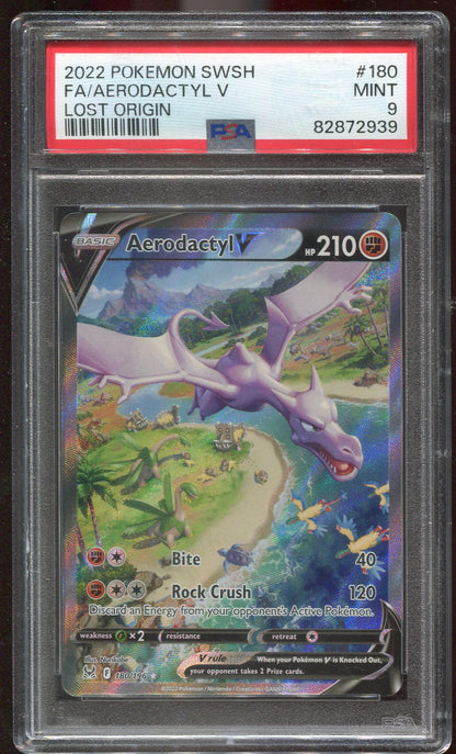 PSA 9 Aerodactyl V 180/196 Lost Origin Full Art (slight scratches on front of slab)