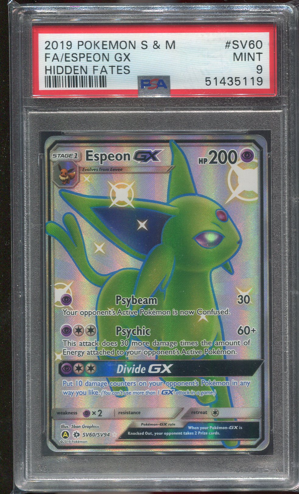PSA 9 Espeon GX SV60/SV94 Hidden Fates Full Art 119