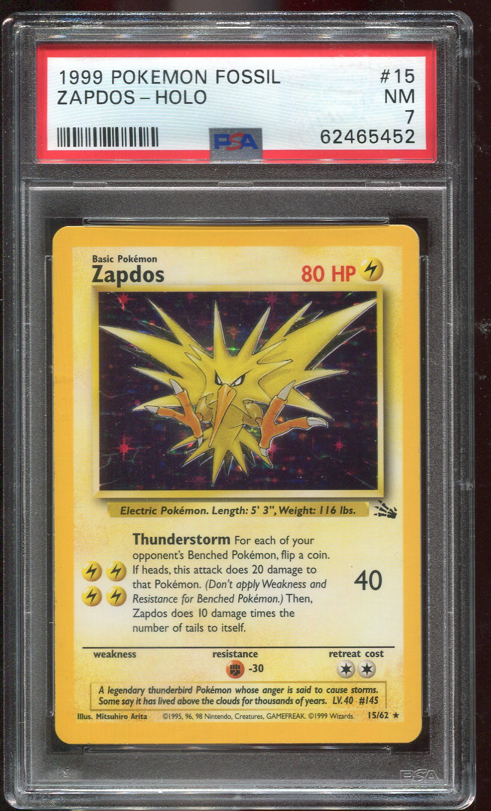 PSA 7 Zapdos 15/62 Fossil Holo 452