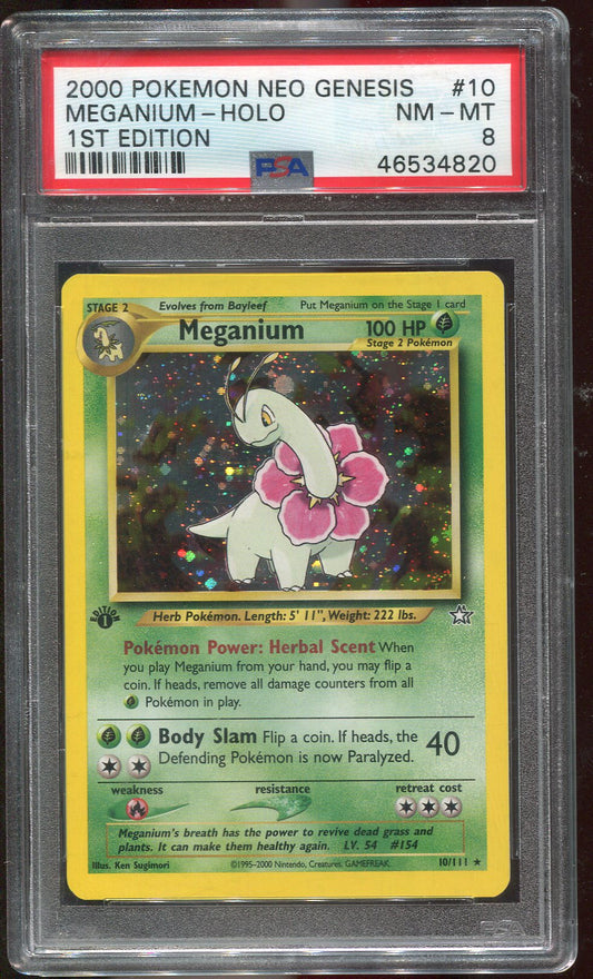 PSA 8 Meganium 10/111 Neo Genesis 1st Edition Holo 820