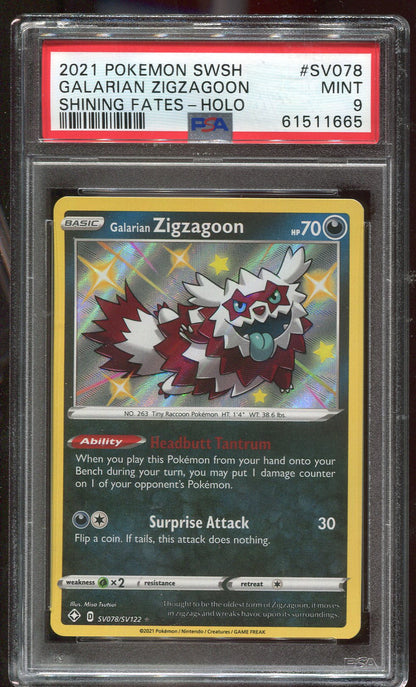 PSA 9 Galarian Zigzagoon SV08/SV122 Shining Fates Holo 665