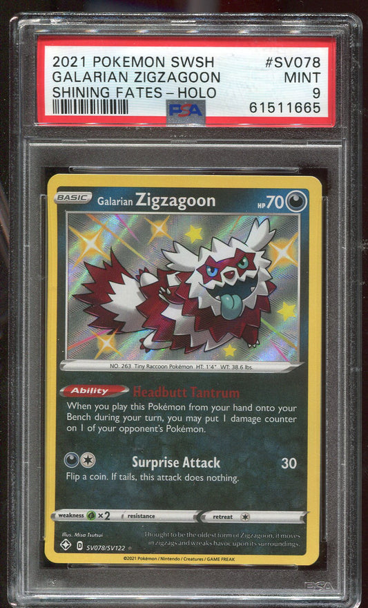 PSA 9 Galarian Zigzagoon SV08/SV122 Shining Fates Holo 665