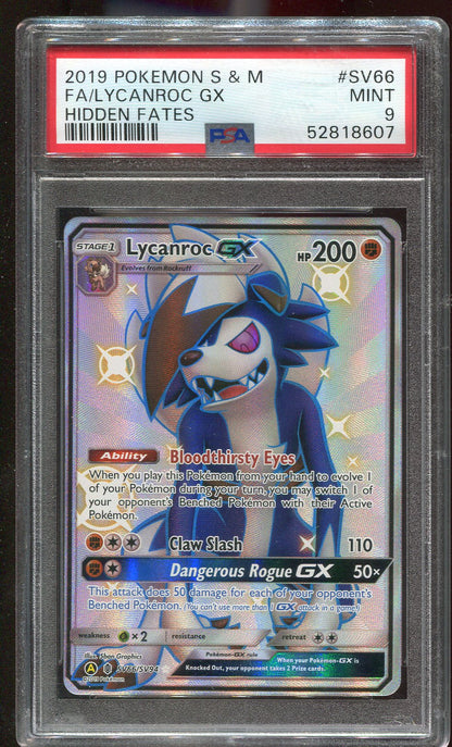 PSA 9 Lycanroc GX SV66/SV94 Hidden Fates 607