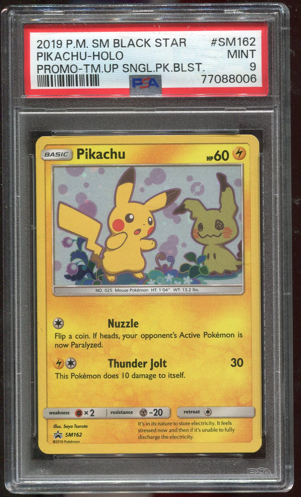 PSA 9 Pikachu SM162 Sun & Moon Black Star Promo Holo 006 (with slight scratches)