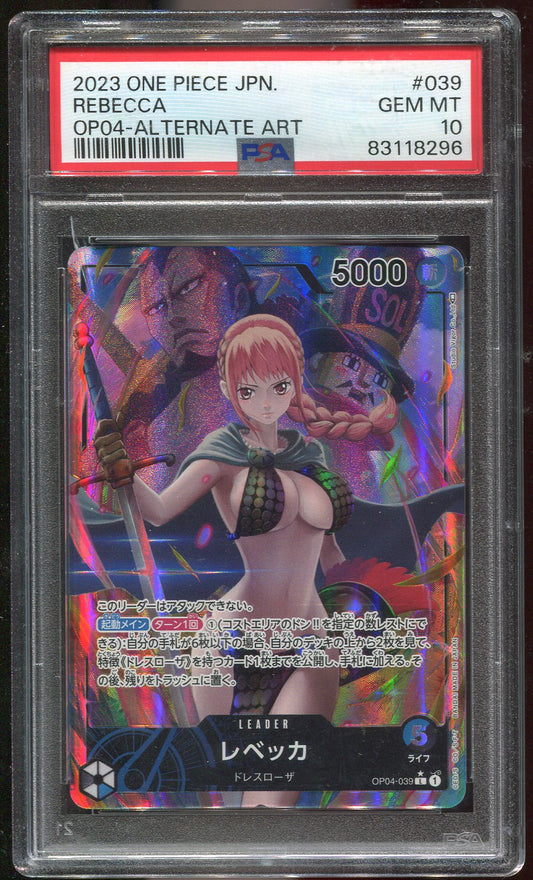 PSA 10 Rebecca OP04-039 JAPANESE Alternate Art (internal crack on front)