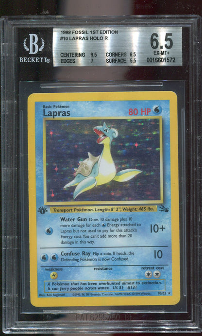 BGS 6.5 Lapras 10/62 Fossil 1st Edition Holo