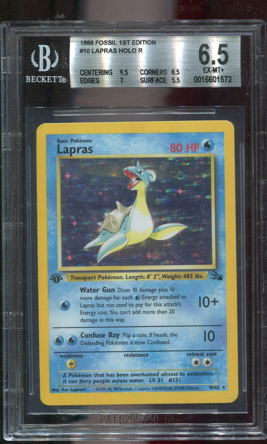 BGS 6.5 Lapras 10/62 Fossil 1st Edition Holo