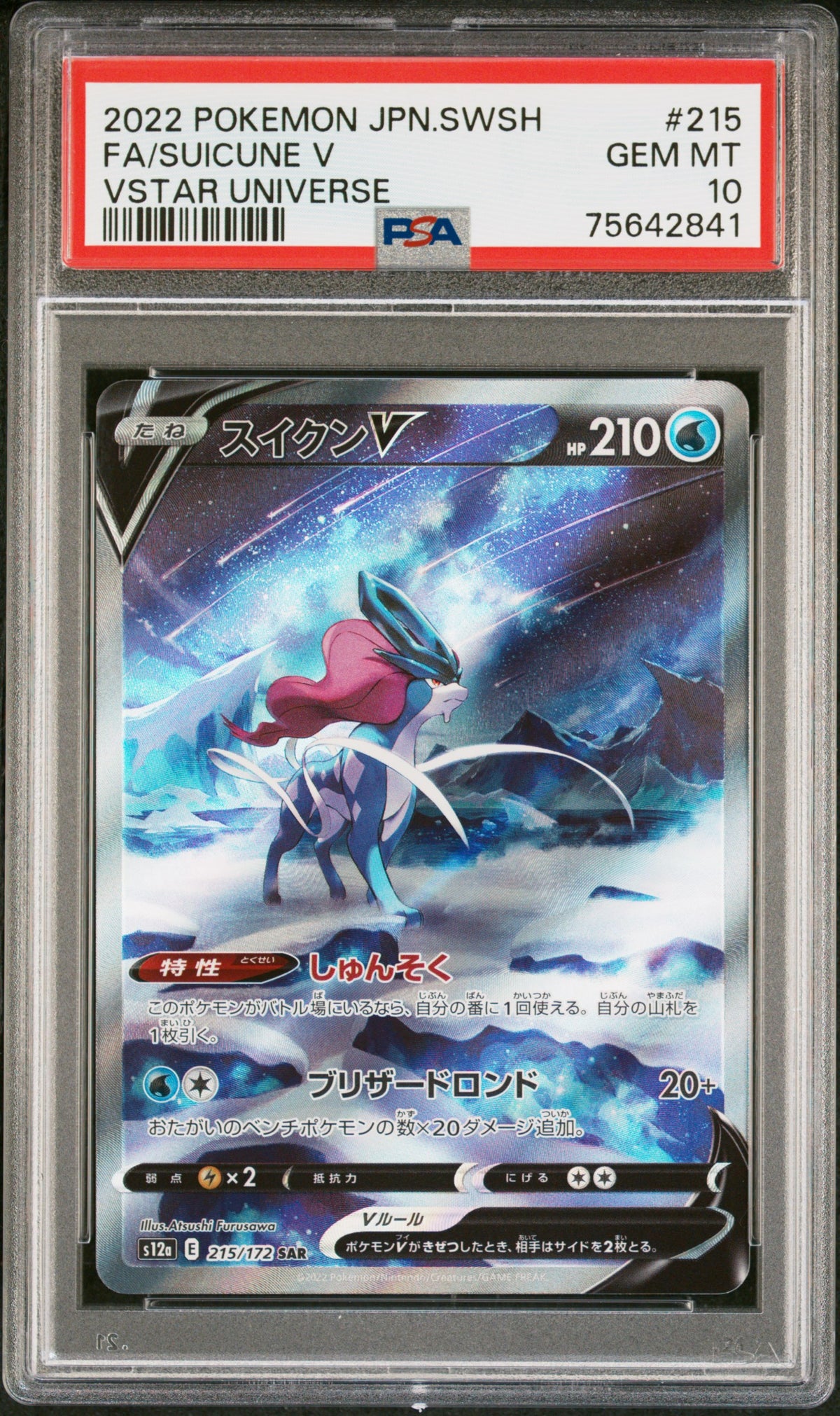 Suicune V 215/172 Vstar Universe Pokemon Japanese PSA 10