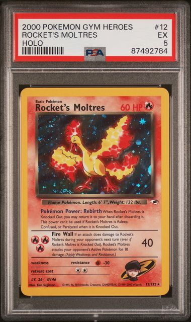 PSA 5 Rocket's Moltres 12/132 Gym Heroes Holo 784