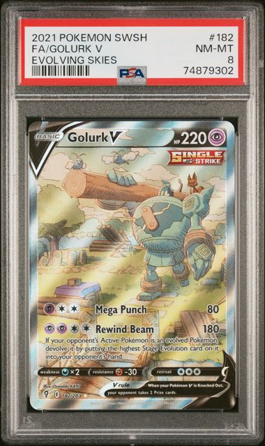 PSA 8 Golruk V 182/203 Evolving Skies Full Art 302
