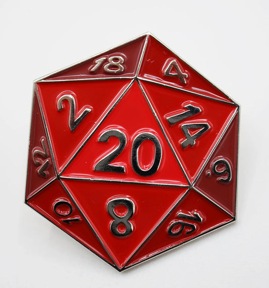 D&D Themed Enamel Pins - Red D20
